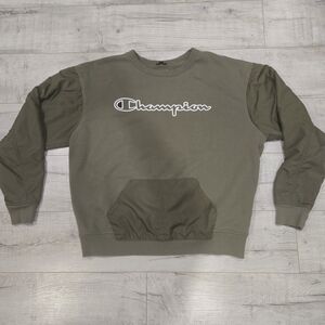 Champion Olive Green Crewneck Sweatshirt with Script Logo